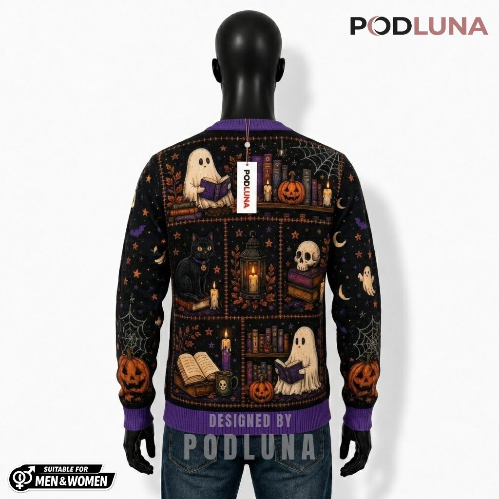 Bookish Halloween Cardigan Ghost Black Cat 2 Bookish Halloween Cardigan Ghost Black Cat 2