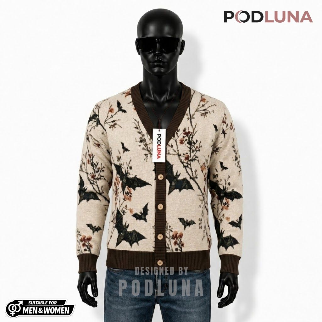 Botanical Halloween Cardigan Bat Floral Print 1