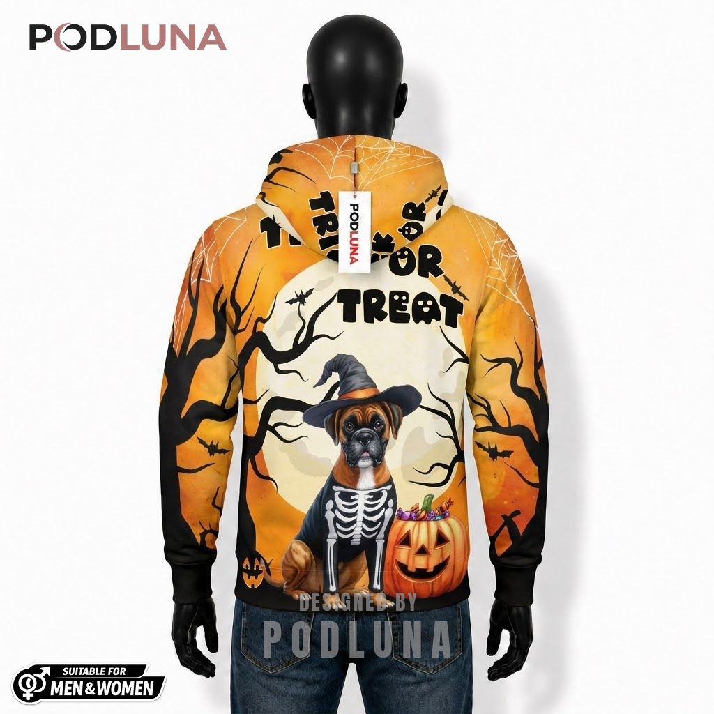 Boxer Dog Halloween 3D Hoodie Trick Or Treat Witch Hat 2 Boxer Dog Halloween 3D Hoodie Trick Or Treat Witch Hat 2