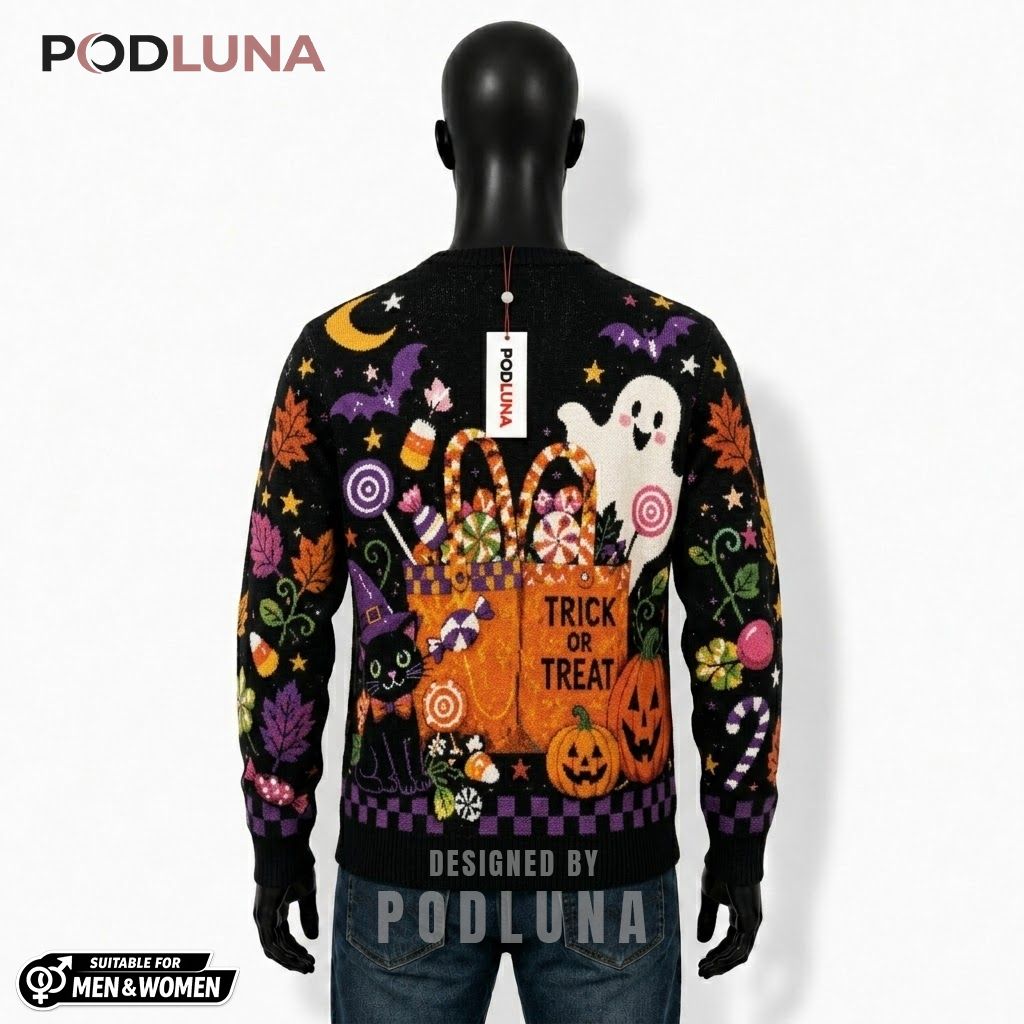 Candy Halloween Cardigan Black Cat Ghost Sweater 2 Candy Halloween Cardigan Black Cat Ghost Sweater 2
