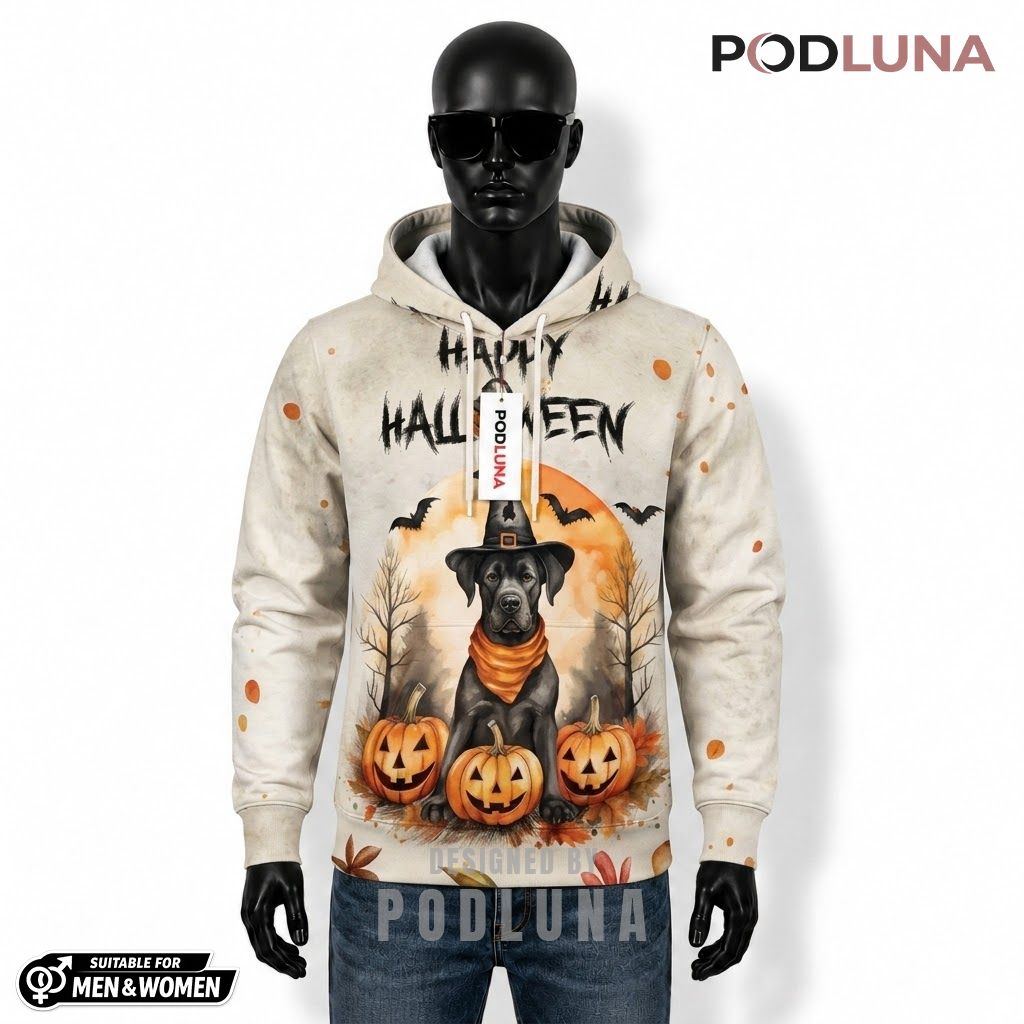 Cane Corso Halloween 3D Hoodie Happy White Witch Bandana 1