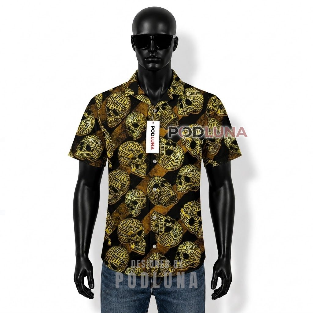 Caution Skull Warning Hawaiian Shirt Front