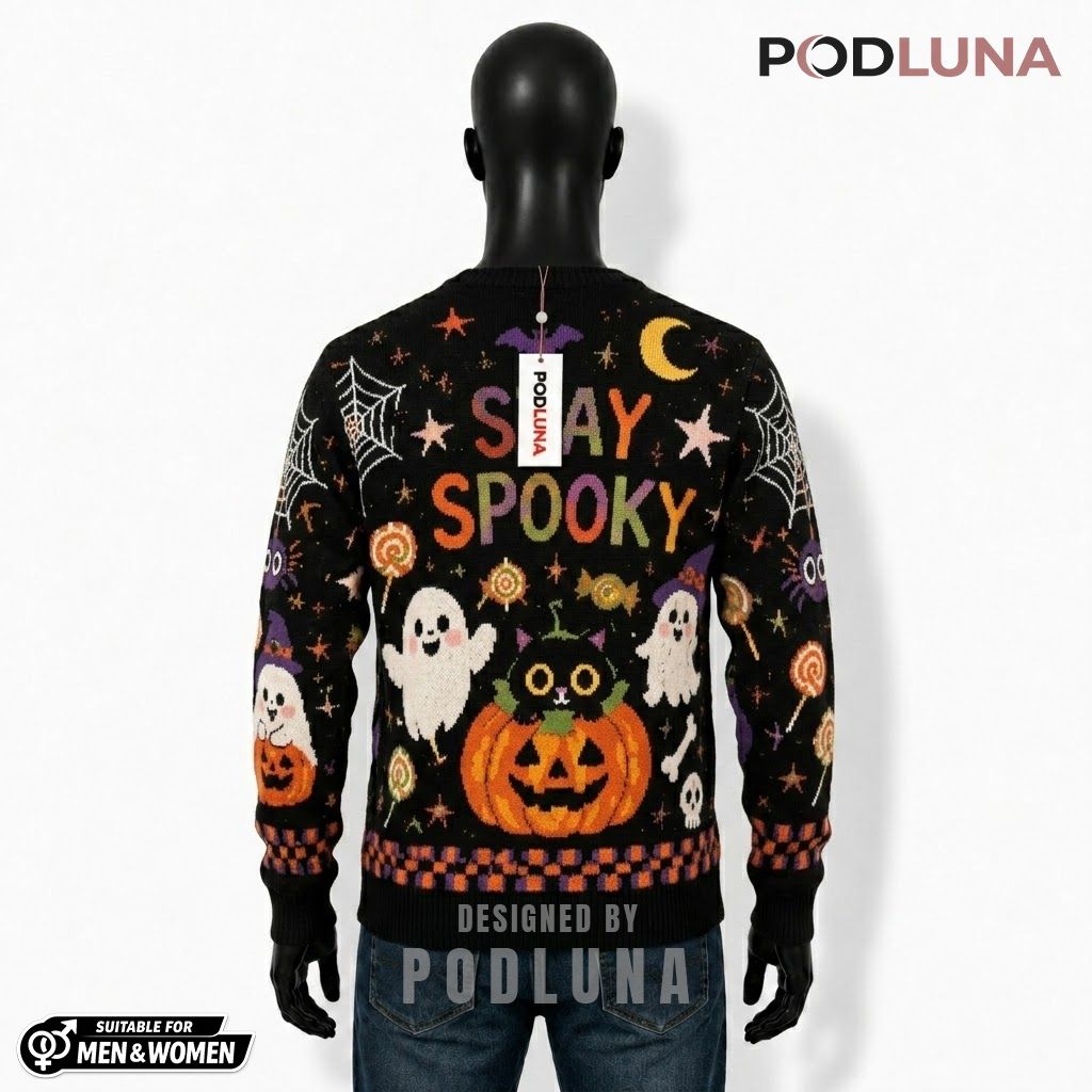 Cheerful Halloween Cardigan Ghost Black Cat 2 Cheerful Halloween Cardigan Ghost Black Cat 2