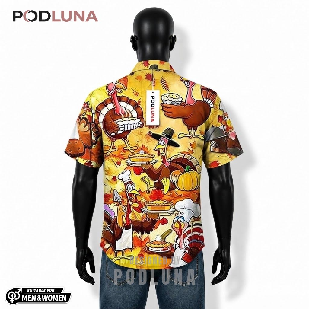 Chef Turkey Thanksgiving Hawaiian Shirt Pumpkin Pie Yellow Back Chef Turkey Thanksgiving Hawaiian Shirt Pumpkin Pie Yellow Back