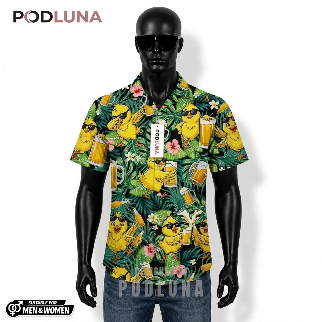 Chick Beer Hawaiian Shirt Sunglasses Tropical Floral Pattern Front