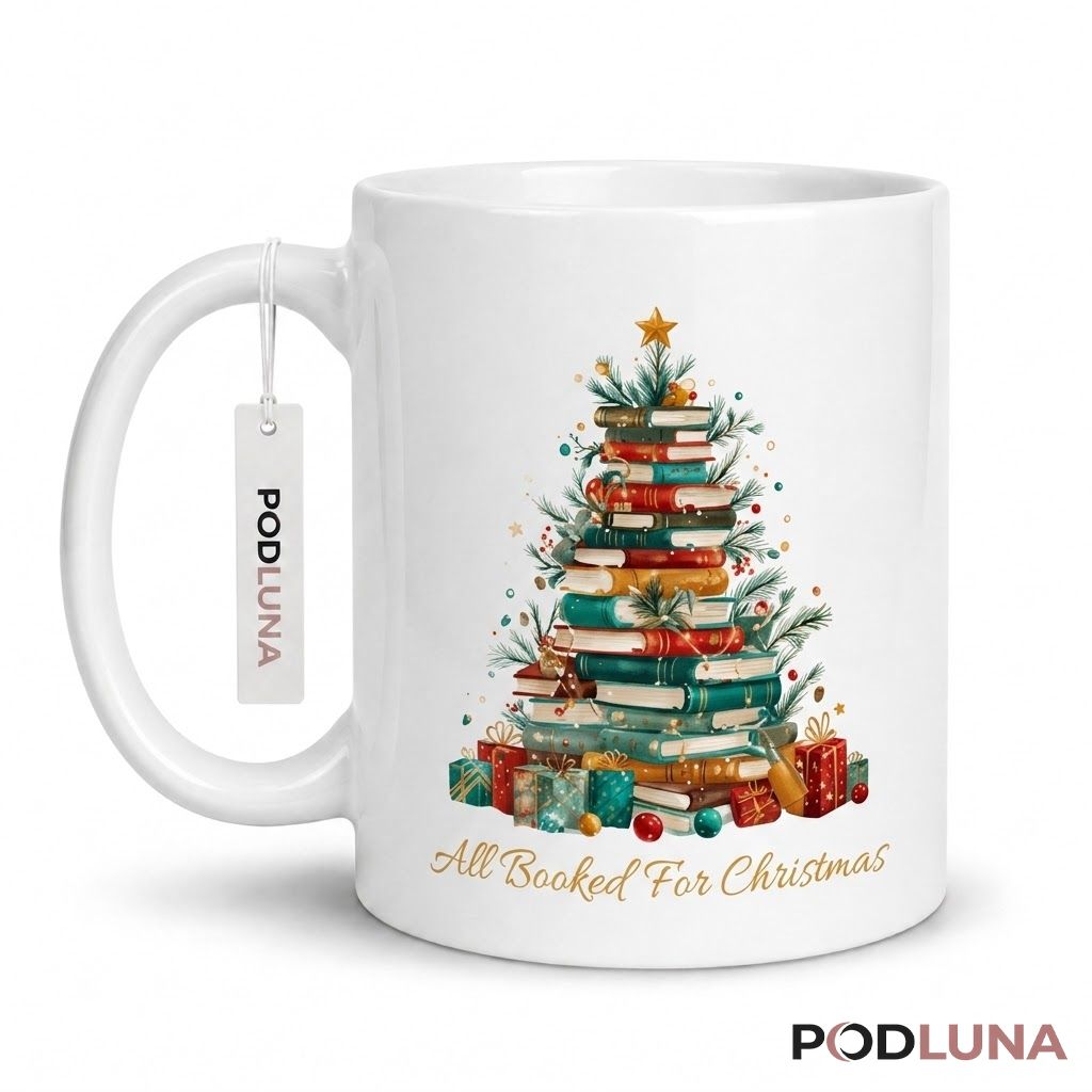 Christmas Book Mugs All Booked For Christmas Tree Bookworm Coffee Cup 1