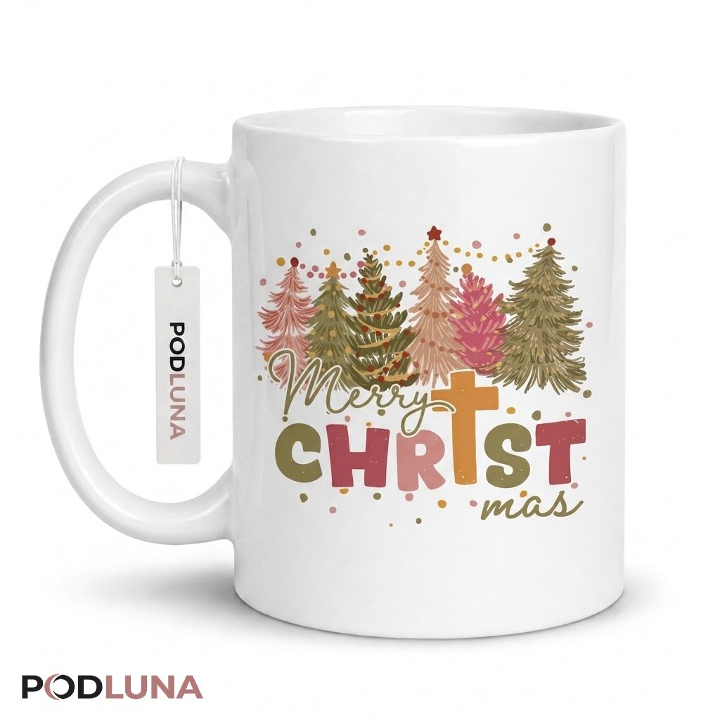 Christmas Coffee Mugs Merry CHRISTmas Cross Christmas Trees Coffee Cup 1