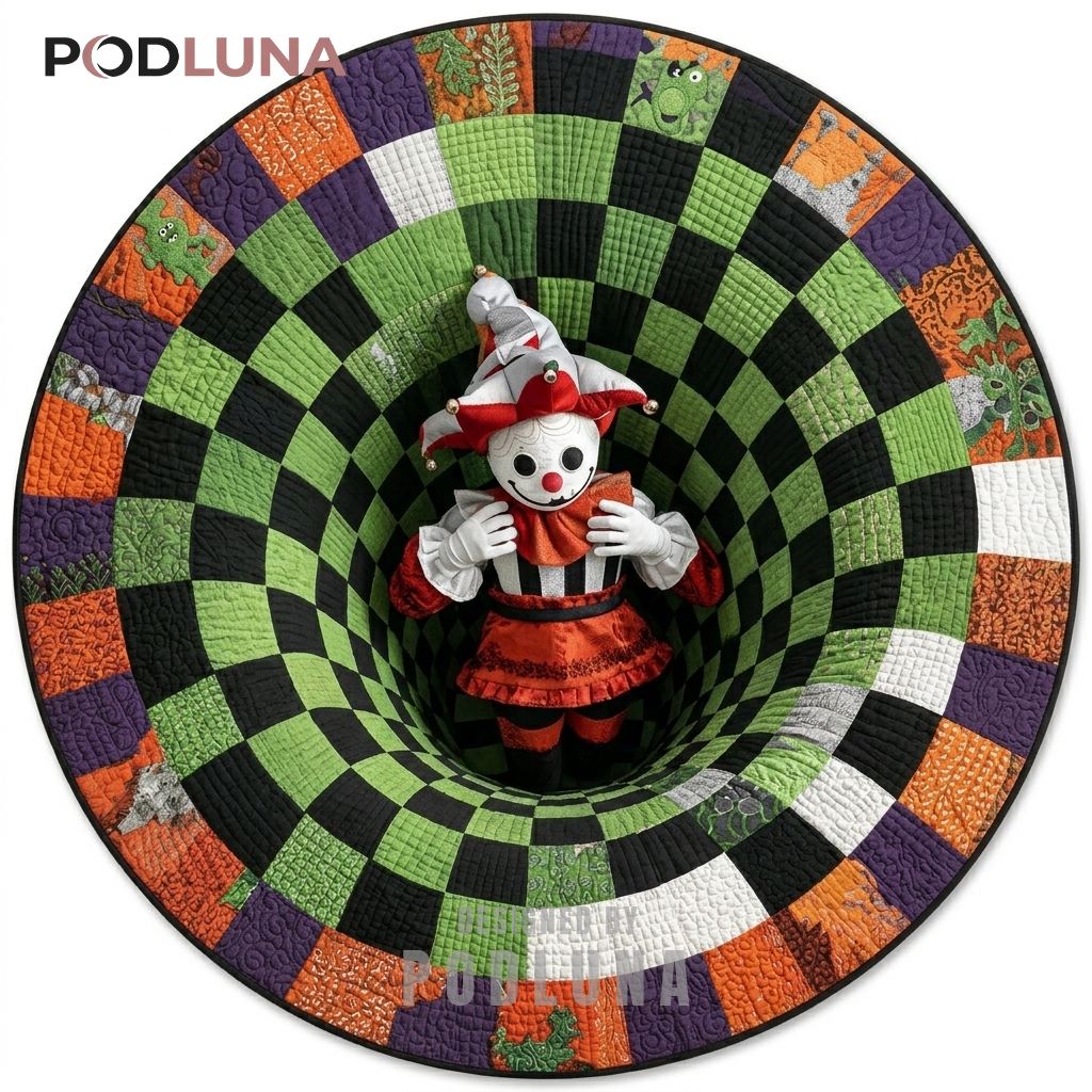 Clown Halloween 3D Rug Creepy Jester Checkered Pattern Vortex
