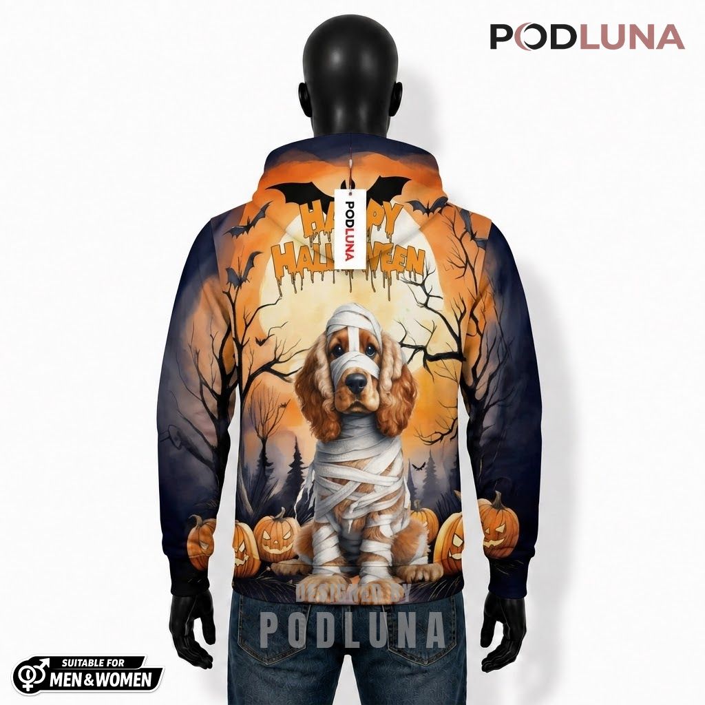 Cocker Spaniel Halloween 3D Hoodie Happy Mummy Bandage Costume 2 Cocker Spaniel Halloween 3D Hoodie Happy Mummy Bandage Costume 2