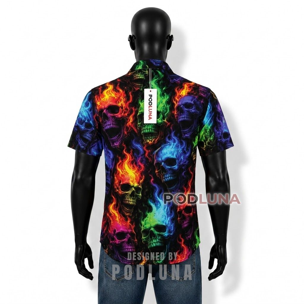 Colorful Flame Skull Hawaiian Shirt Back Colorful Flame Skull Hawaiian Shirt Back
