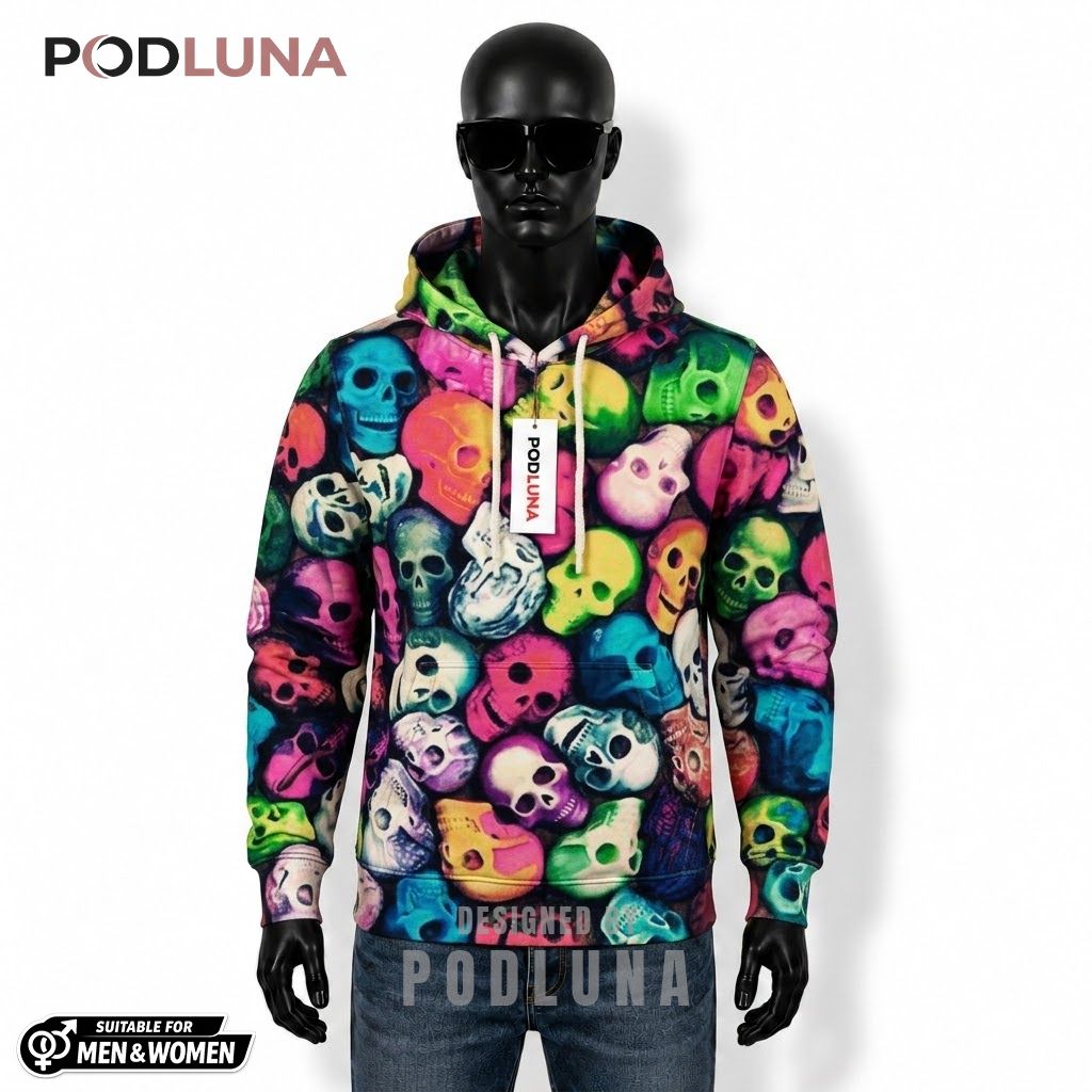 Colorful Halloween 3D Hoodie Multi Skull Pattern Graphic 1