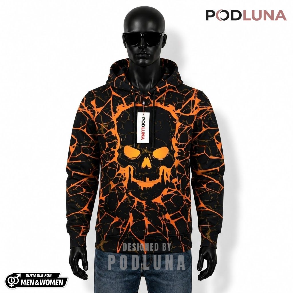 Crack Halloween 3D Hoodie Orange Skull Graphic 1