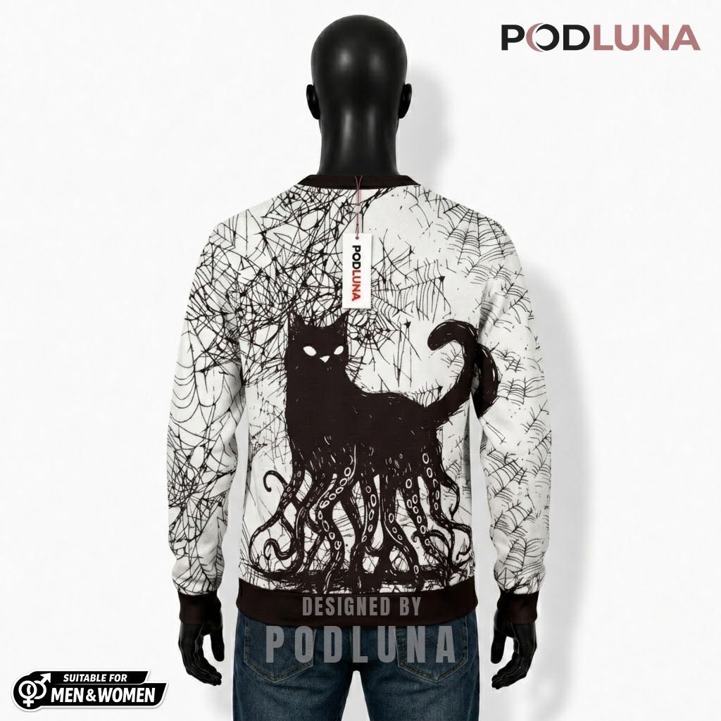 Creepy Halloween Cardigan Cat Octopus Web 2 Creepy Halloween Cardigan Cat Octopus Web 2