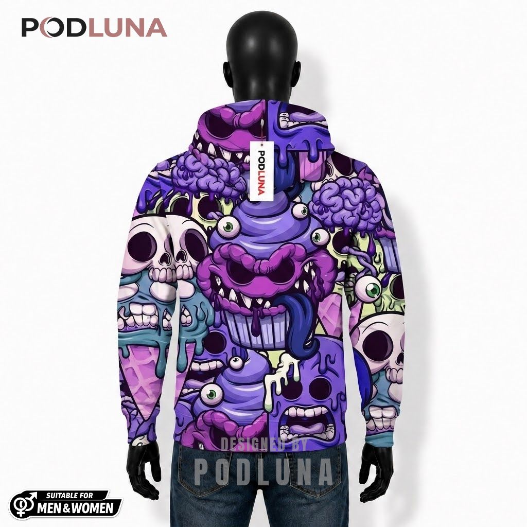 Cupcake Halloween 3D Hoodie Purple Monster Cartoon Design 2 Cupcake Halloween 3D Hoodie Purple Monster Cartoon Design 2