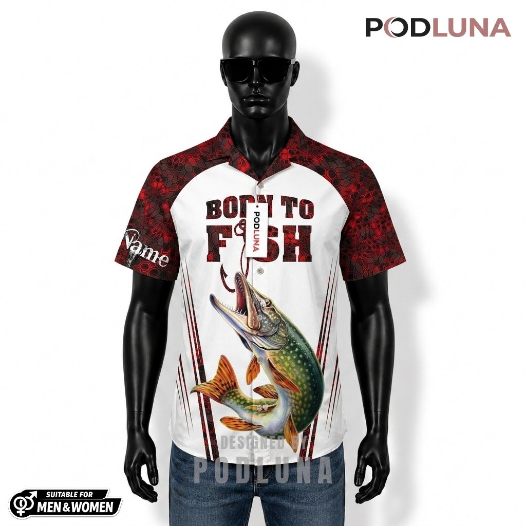 Custom Fishing Hawaiian Shirt Born Pike Claw Pattern Front