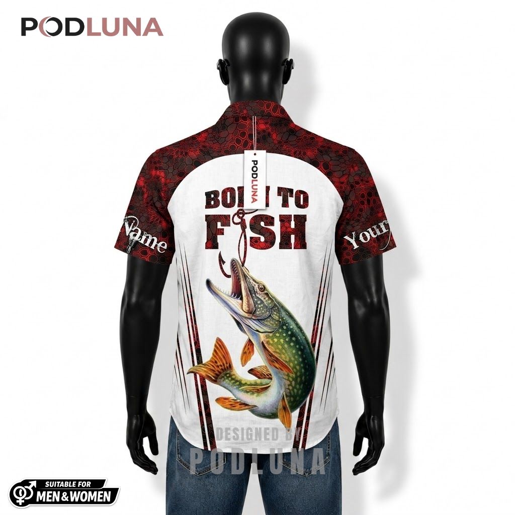 Custom Fishing Hawaiian Shirt Born Pike Claw Pattern Back Custom Fishing Hawaiian Shirt Born Pike Claw Pattern Back