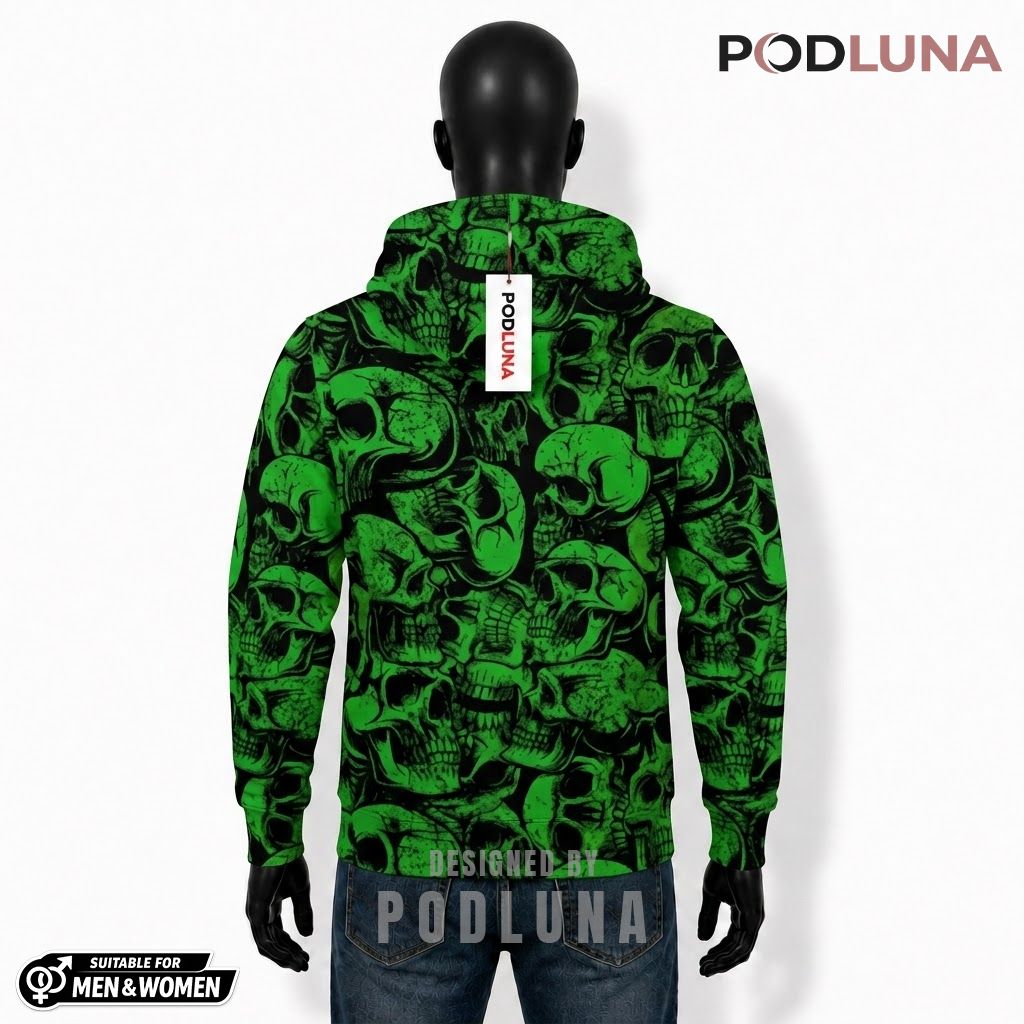 Custom Halloween 3D Hoodie Green Skull Camo Repeat Print 2 Custom Halloween 3D Hoodie Green Skull Camo Repeat Print 2