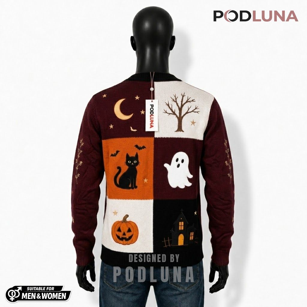 Custom Name Halloween Cardigan Color Block Ghost 2 Custom Name Halloween Cardigan Color Block Ghost 2