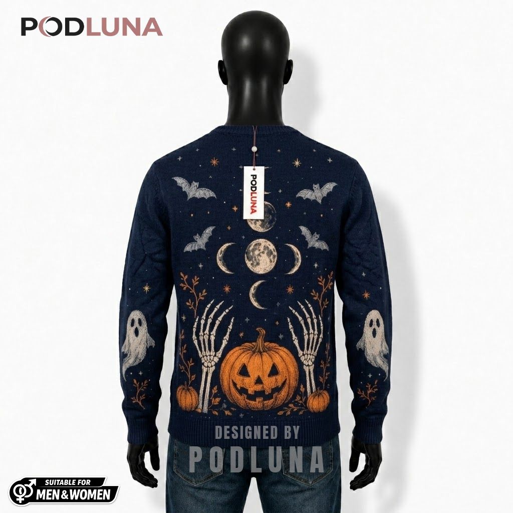 Custom Name Halloween Cardigan Moon Phase Skeleton Hand 2 Custom Name Halloween Cardigan Moon Phase Skeleton Hand 2