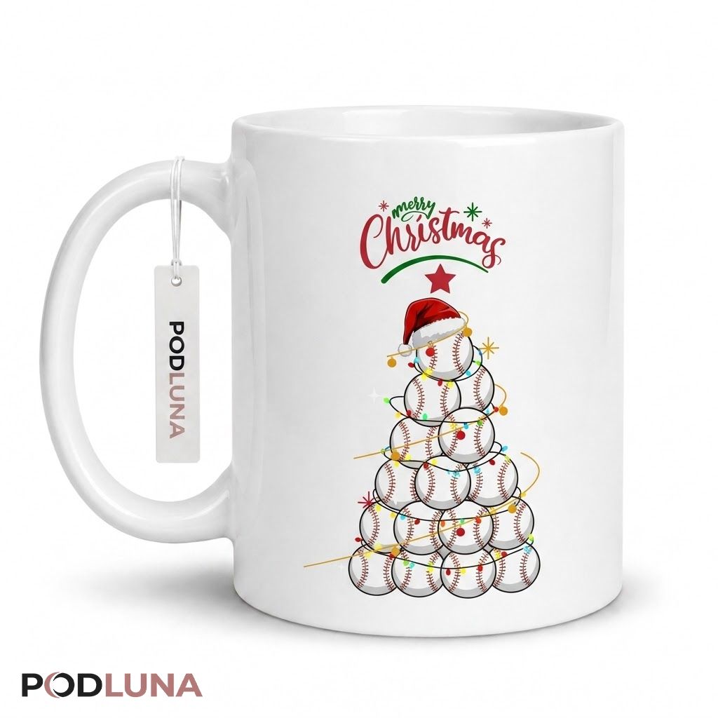 Cute Christmas Mugs Baseball Christmas Tree Sports Lover Coffee Cup 1