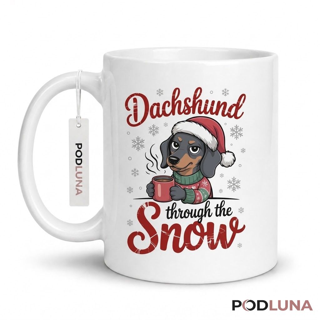 Cute Christmas Mugs Dachshund Through The Snow Dog Coffee Cup 1