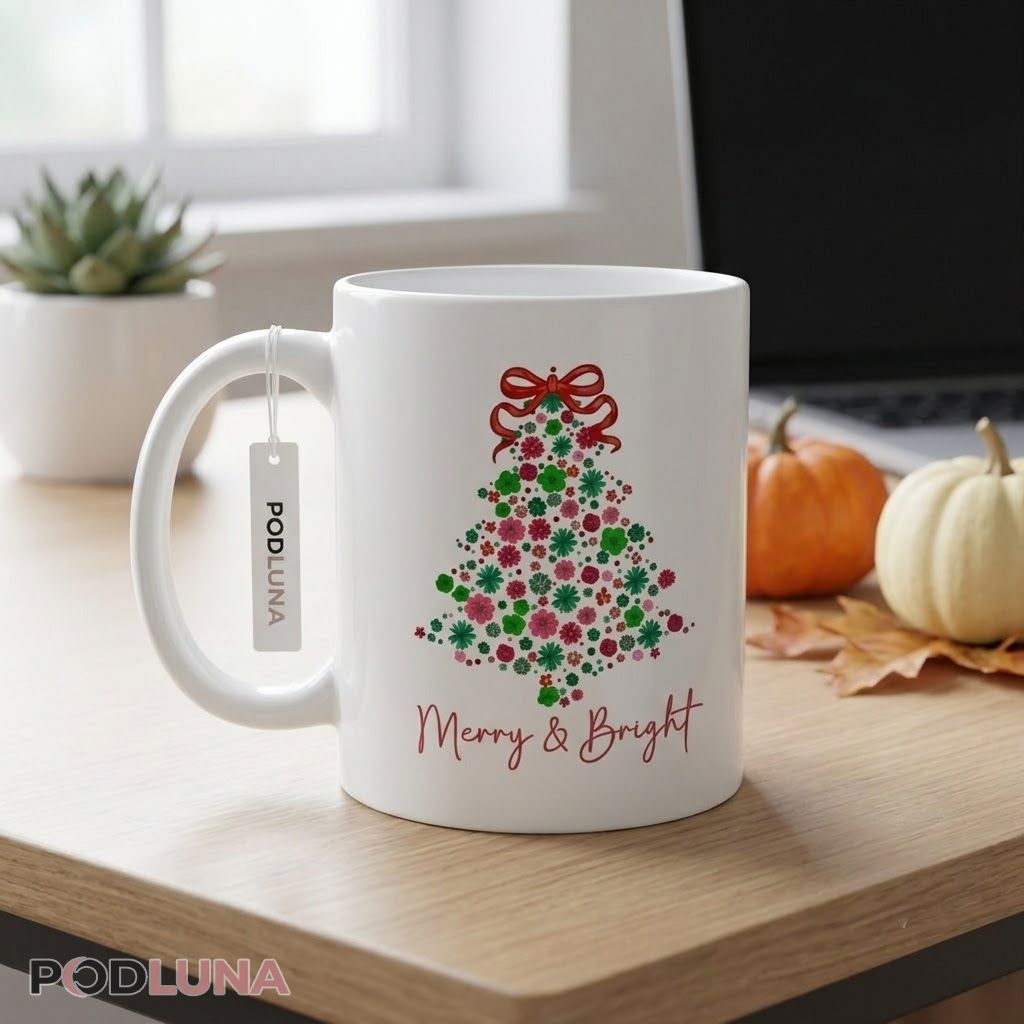 Cute Christmas Mugs Floral Christmas Tree Merry And Bright Coffee Cup 2 Cute Christmas Mugs Floral Christmas Tree Merry And Bright Coffee Cup 2