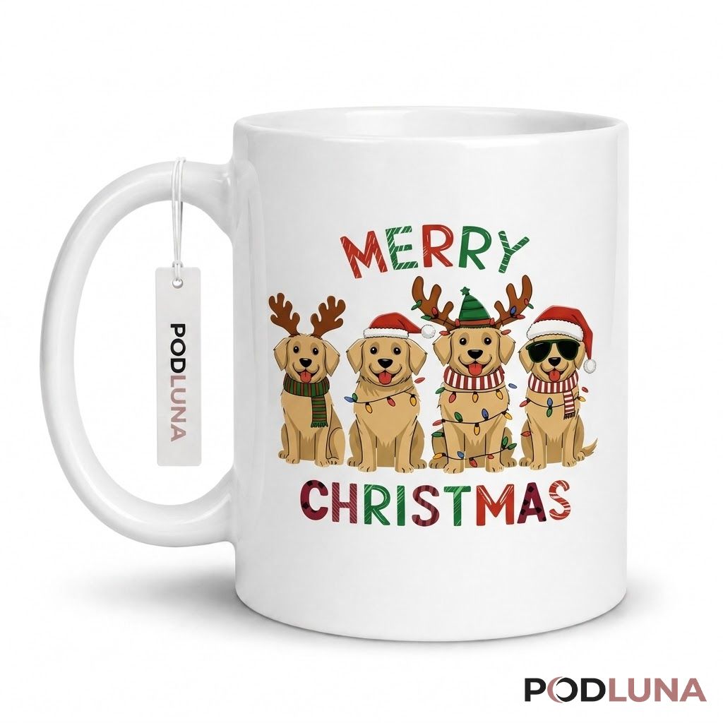Cute Christmas Mugs Golden Retriever Merry Christmas Dog Coffee Cup 1