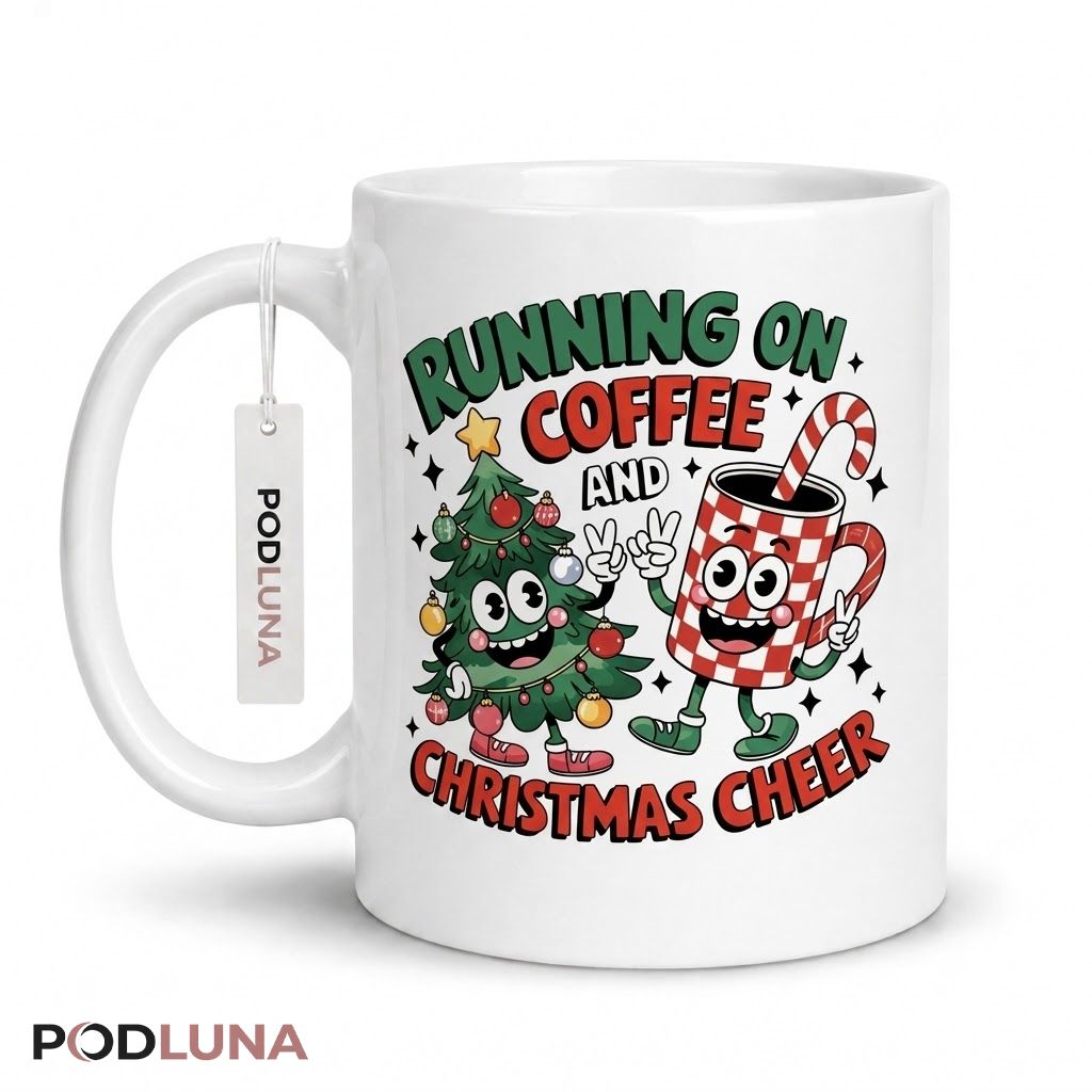 Cute Christmas Mugs Running On Coffee And Christmas Cheer Coffee Cup 1