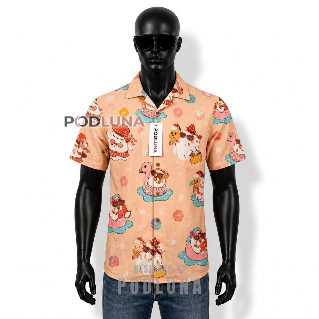 Cute Ghost Beach Vacation Hawaiian Shirt Front