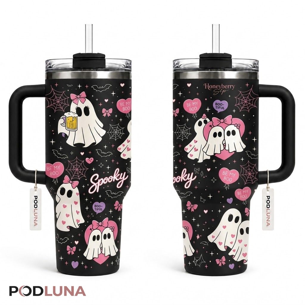 Cute Ghost Halloween Tumbler 40oz Be My Boo Heart Design