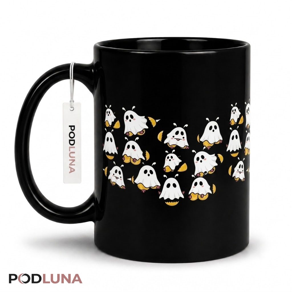 Cute Halloween Mug Ghost Bee Pattern Kawaii 1