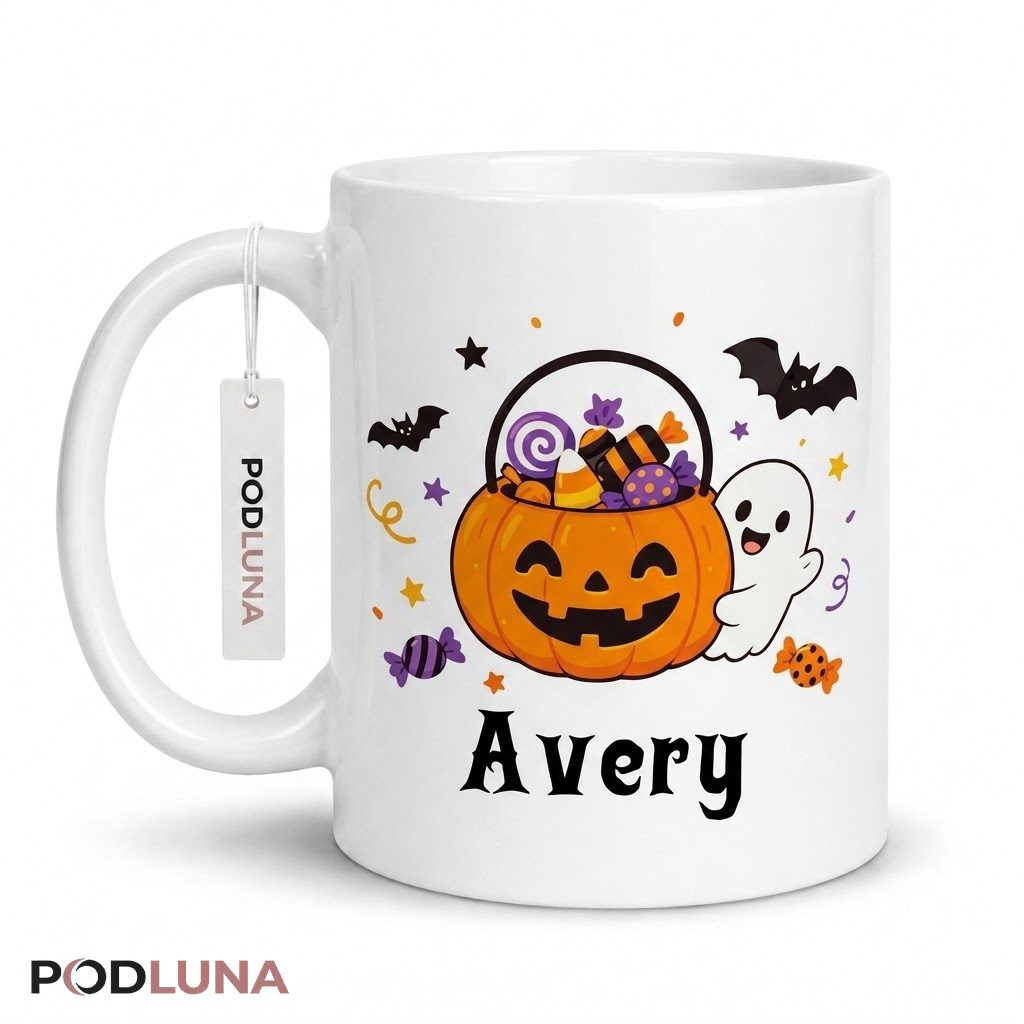 Cute Halloween Mug Personalized Pumpkin Ghost Candy 1