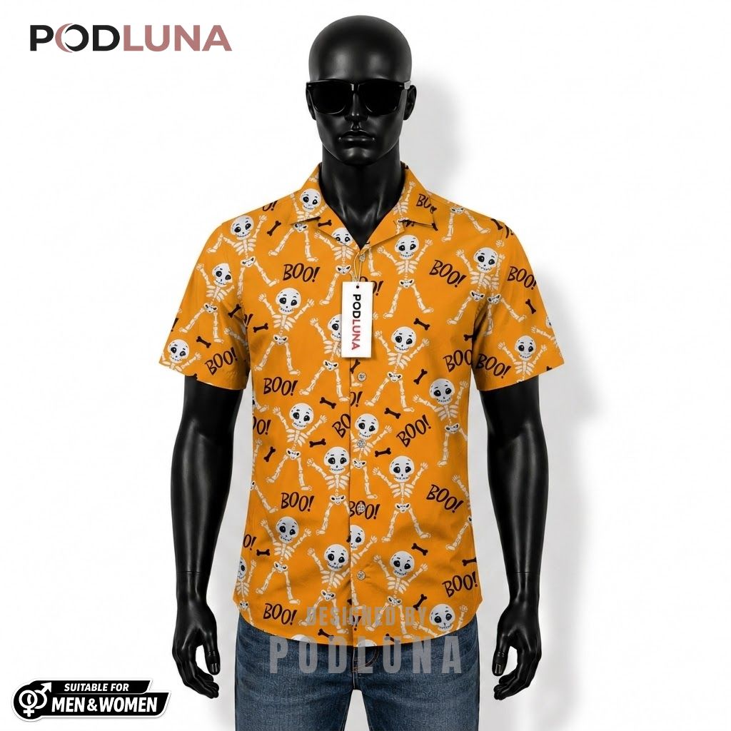 Cute Skeleton Halloween Hawaiian Shirt Boo Bone Front