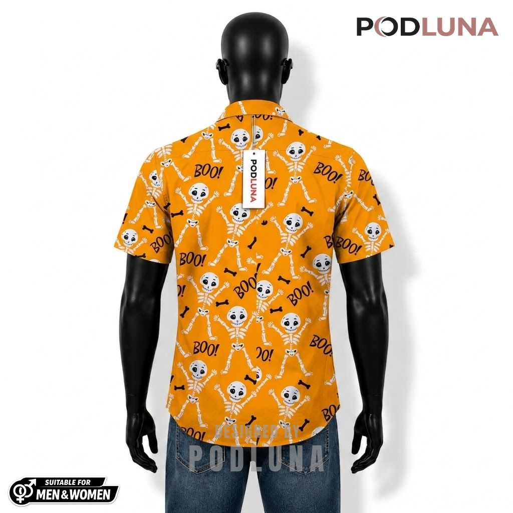 Cute Skeleton Halloween Hawaiian Shirt Boo Bone Back Cute Skeleton Halloween Hawaiian Shirt Boo Bone Back