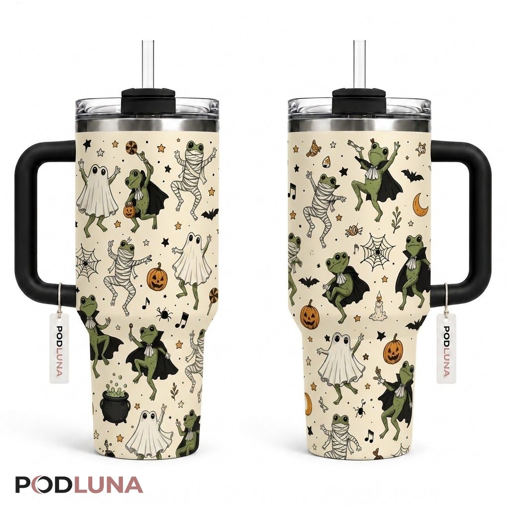 Dancing Frog Halloween Tumbler 40oz Mummy Ghost Vampire Design