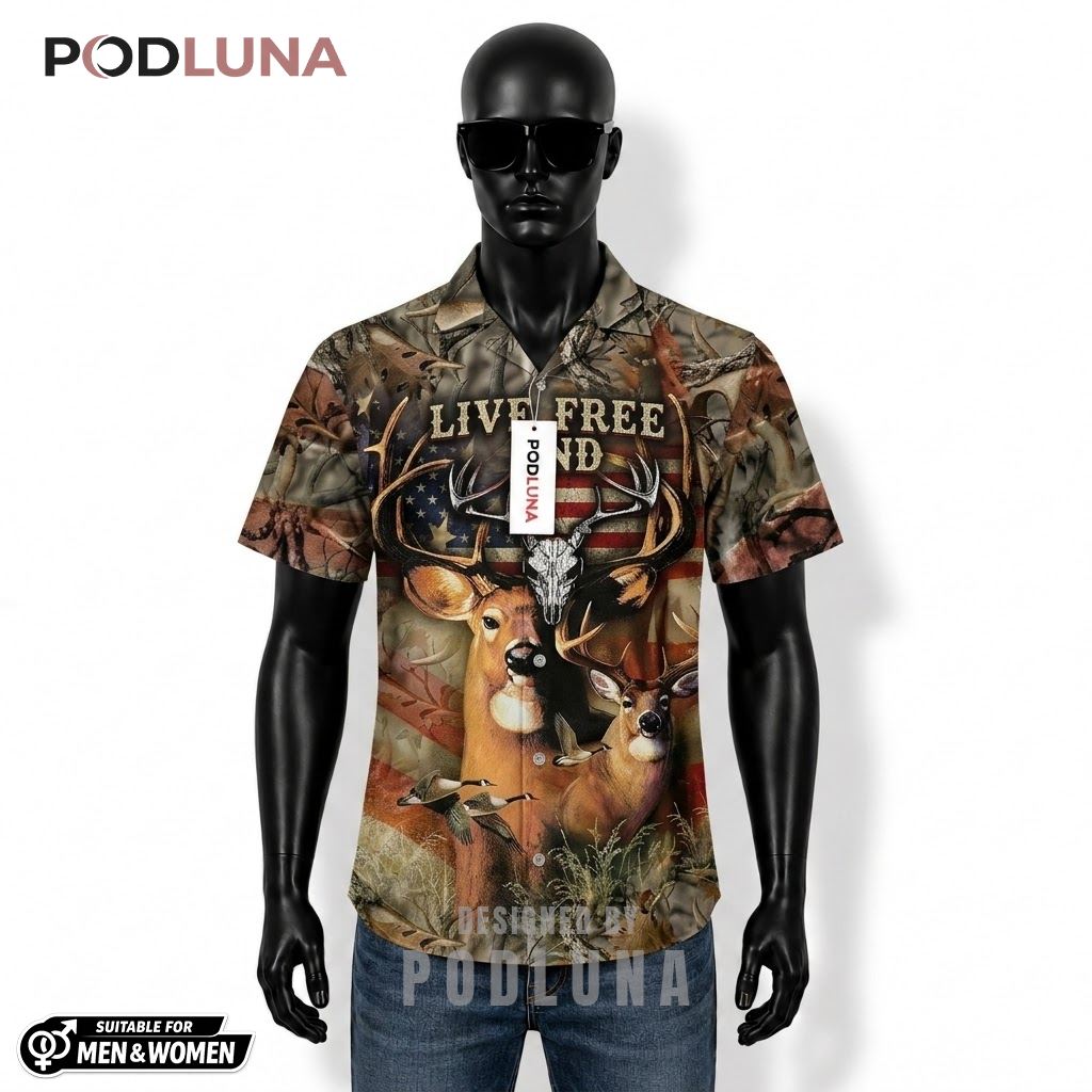 Deer Hunting Hawaiian Shirt Live Free Camo Front