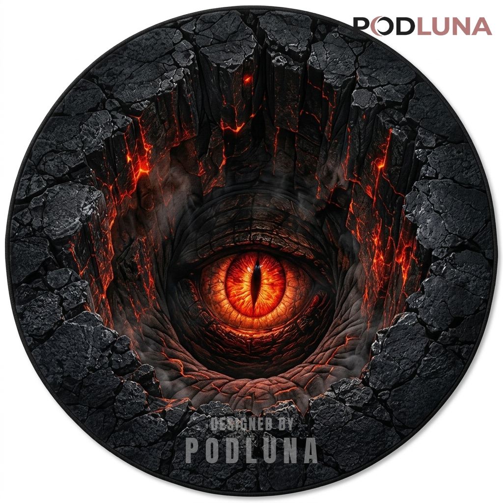 Demon Halloween 3D Rug Fiery Eye Cracked Lava Stone Pit