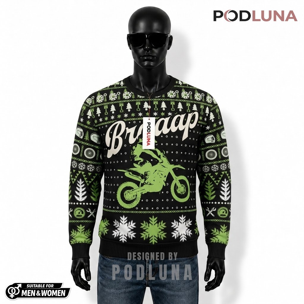 Dirt Bike Ugly Christmas Sweater Braaap Motocross Front