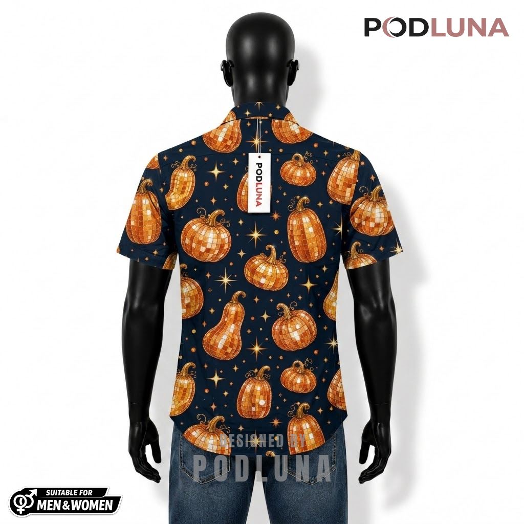 Disco Ball Pumpkin Hawaiian Shirt Fall Autumn Glitter Sparkle Dark Blue Back Disco Ball Pumpkin Hawaiian Shirt Fall Autumn Glitter Sparkle Dark Blue Back