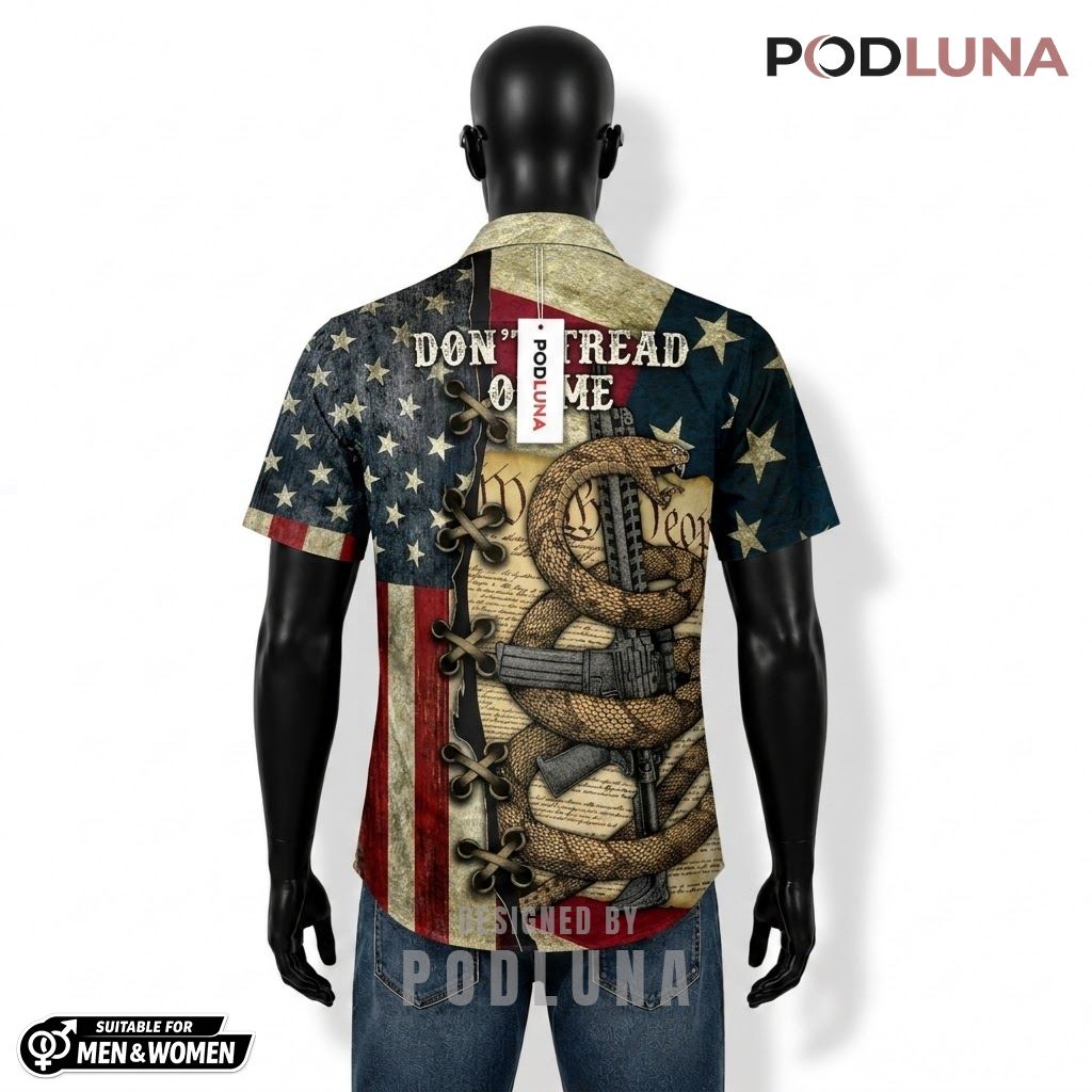 Don't Tread On Me Patriotic Hawaiian Shirt Snake Gun Design Back Don't Tread On Me Patriotic Hawaiian Shirt Snake Gun Design Back