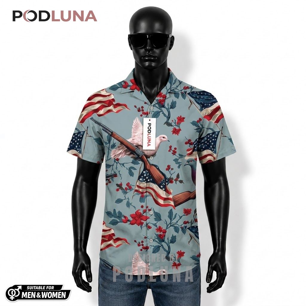 Dove Hunting Hawaiian Shirt Rifle Flag Floral Front
