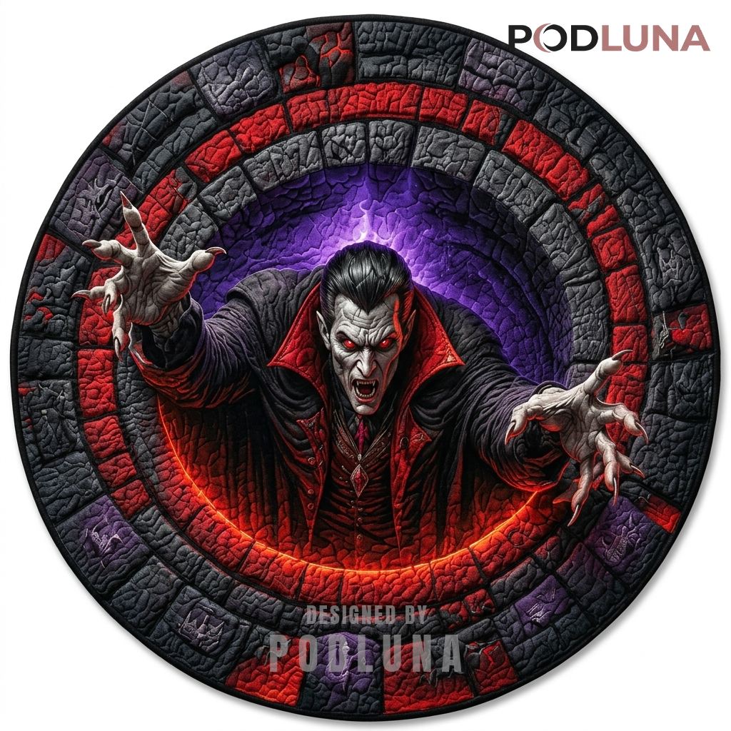 Dracula Halloween 3D Rug Vampire Rising From Stone Portal