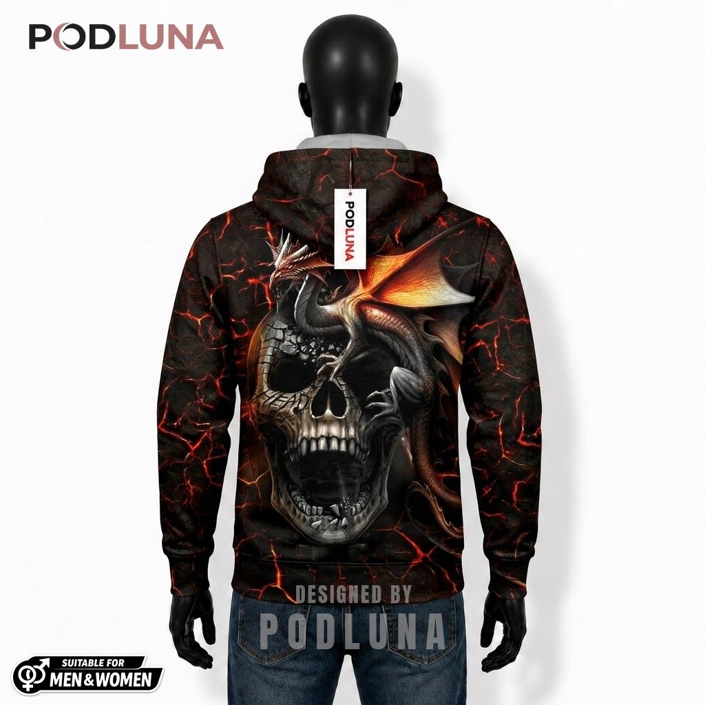 Dragon Skull Halloween 3D Hoodie Lava Crack Zip Print 2 Dragon Skull Halloween 3D Hoodie Lava Crack Zip Print 2