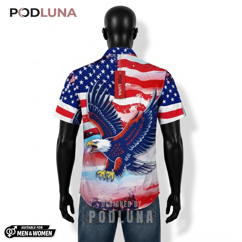 Eagle Patriotic Hawaiian Shirt American Flag Wings Print Back Eagle Patriotic Hawaiian Shirt American Flag Wings Print Back