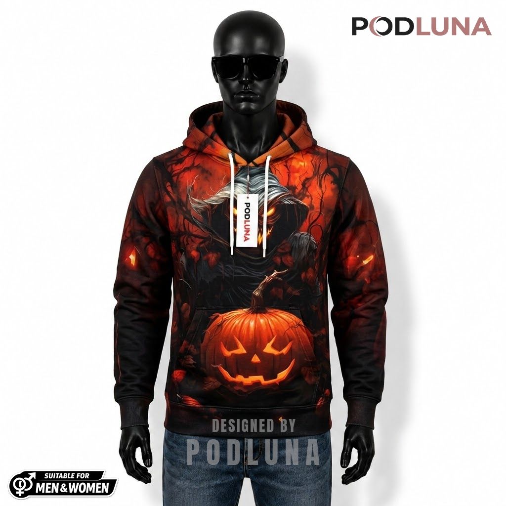Evil Halloween 3D Hoodie Grim Pumpkin Monster Graphic 1