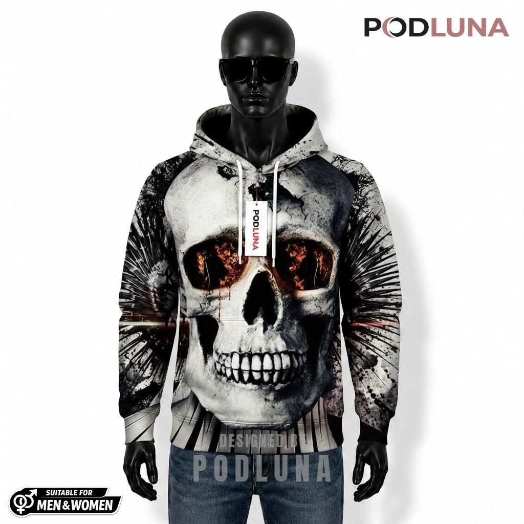 Evil Halloween 3D Hoodie Skull Fire Print Graphic 1