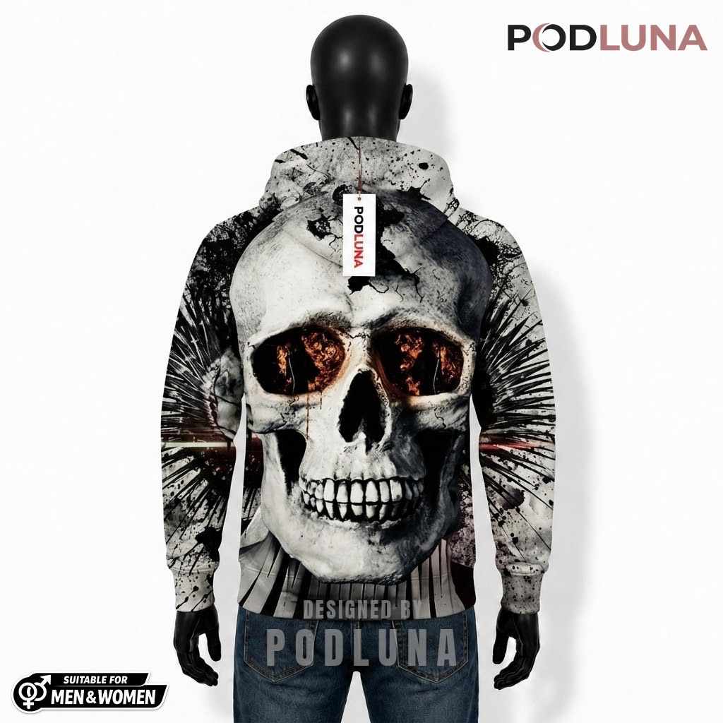 Evil Halloween 3D Hoodie Skull Fire Print Graphic 2 Evil Halloween 3D Hoodie Skull Fire Print Graphic 2