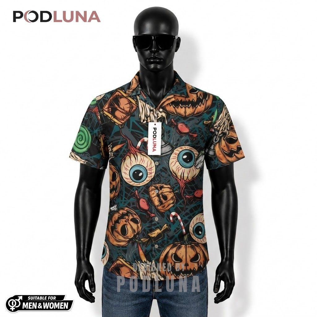 Eyeball Halloween Hawaiian Shirt Jack Lantern Candy Front