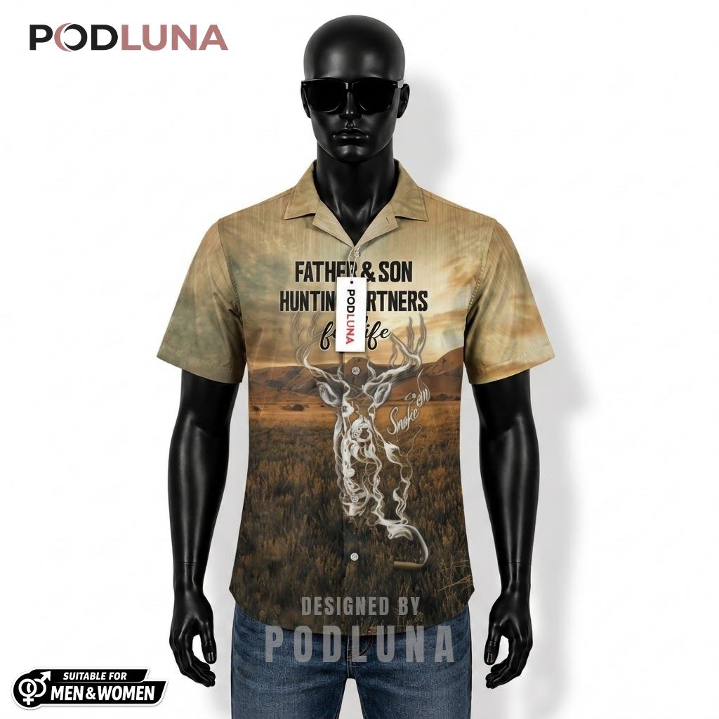 Father Son Hunting Hawaiian Shirt Smoke Sunset Field Front