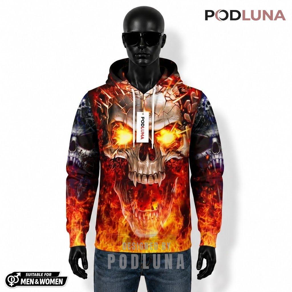 Fire Halloween 3D Hoodie Broken Skull Intense Graphic 1